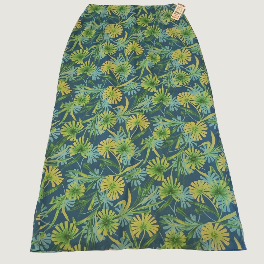 Clio Floral Maxi Skirt Blue Yellow Green Tropical Chiffon Vintage 90s Size 6